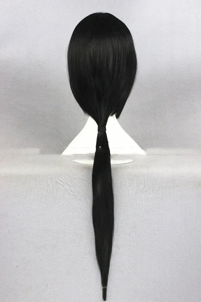 75cm black middle part cosplay wig on stand