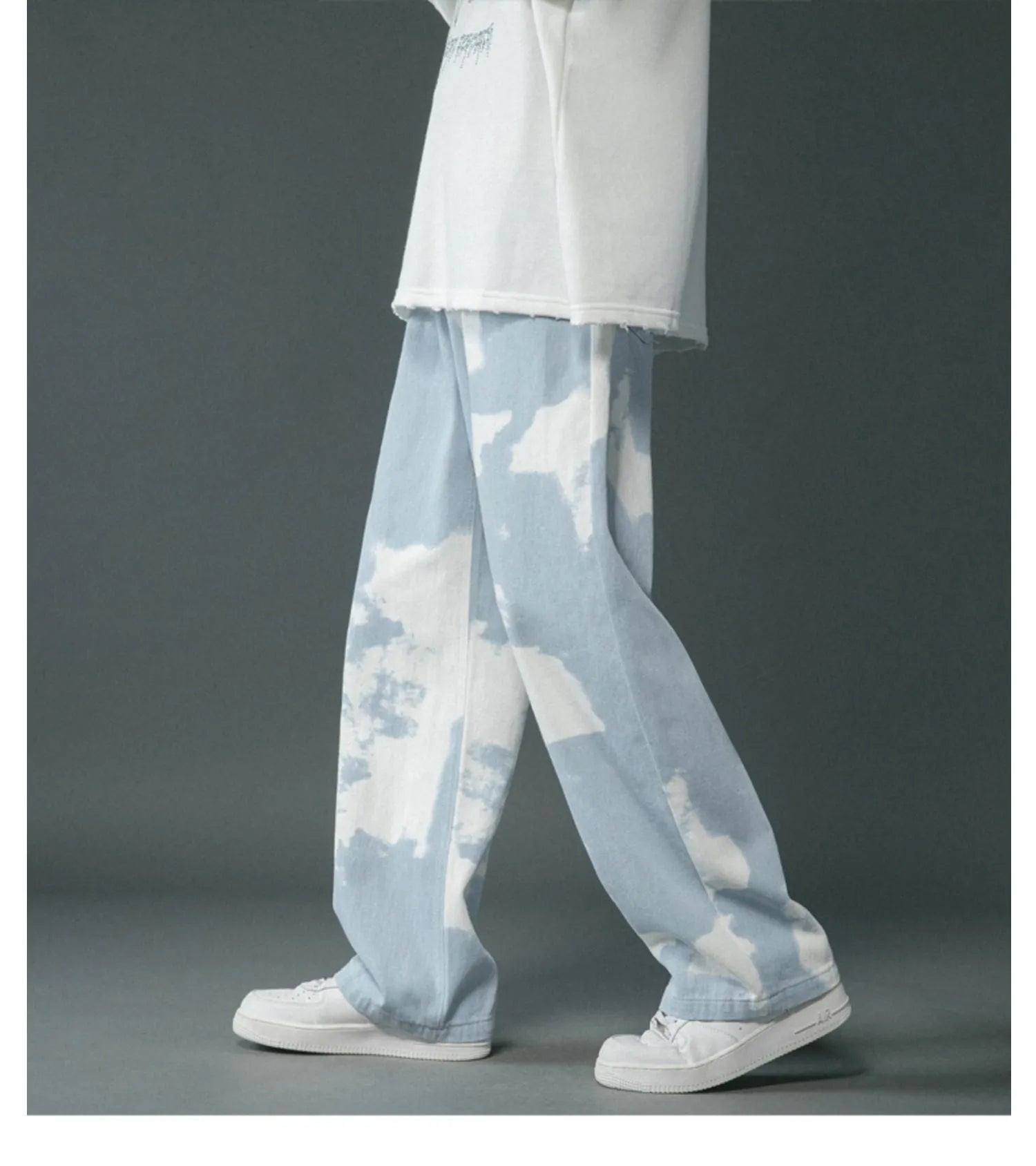 Boys tie dyed denim straight leg pants in blue, cotton material, straight cut