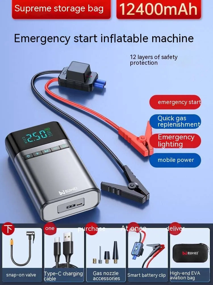 12400mah automobile emergency start power source with aluminium alloy shell and accessories