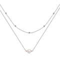 S925 sterling silver double layer necklace with twin pearl pendant in geometric design