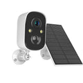 4G wireless security camera with plastic housing and optional solar panel for outdoor monitoring