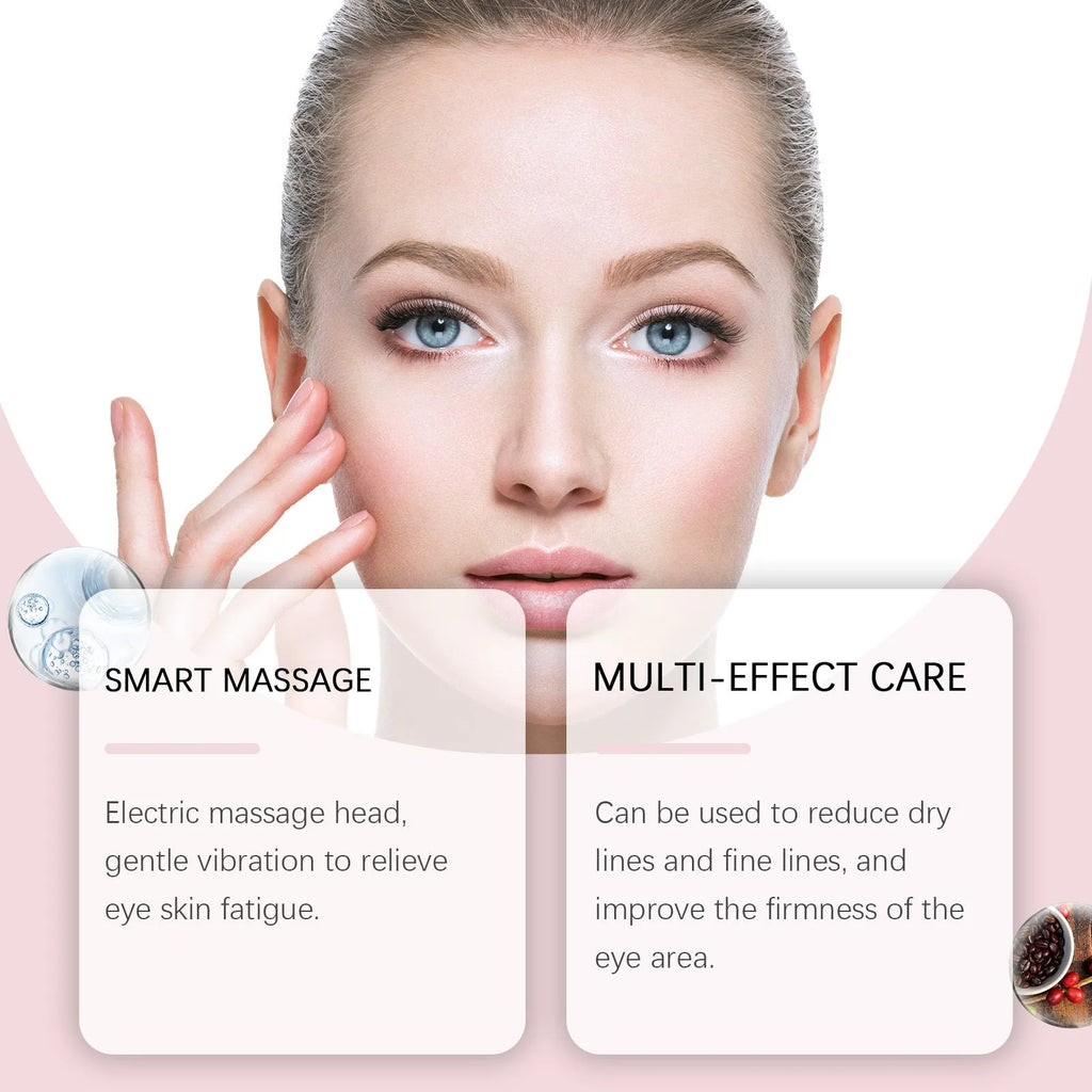 Electric vibrating eye cream dispenser unit, 7.7x11cm, containing 50g of firming moisturiser.