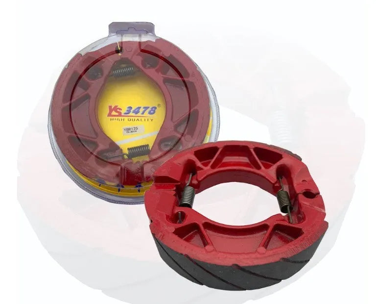 Motorcycle brake rubber block for YBR125 with asbestos-free friction material, metal body, black and red finish