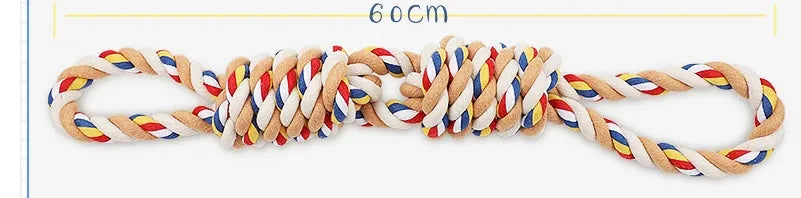 Pet cotton rope bite toy 60cm dog teeth cleaner chew on white background