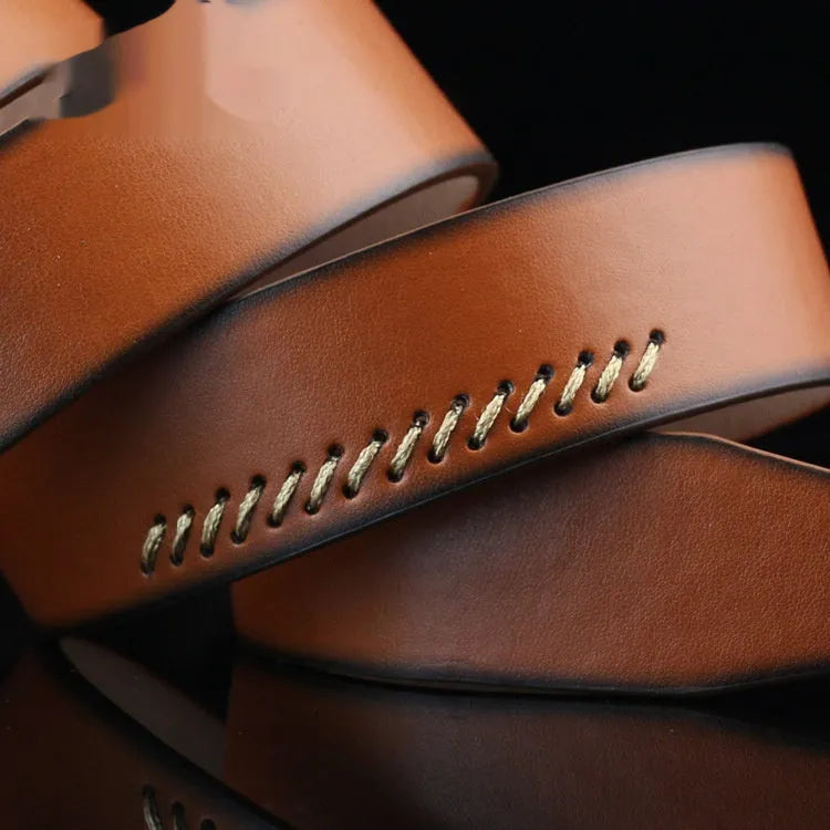 Men's retro pattern pin buckle belt in imitation leather with alloy buckle, 110cm length