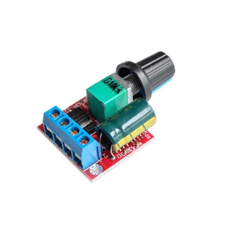 Compact PWM DC motor governor with potentiometer knob for 4.5V-35V speed control