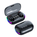K10 Black in-ear Bluetooth headset with digital display, colourful breathing light and ABS earbuds