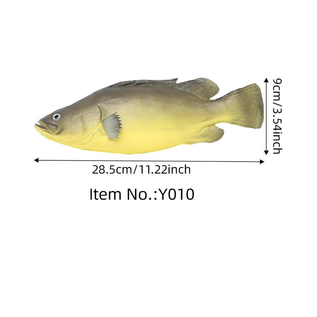 PU simulated fish ornament models in various colours including yellow-fin tuna and flower fish styles