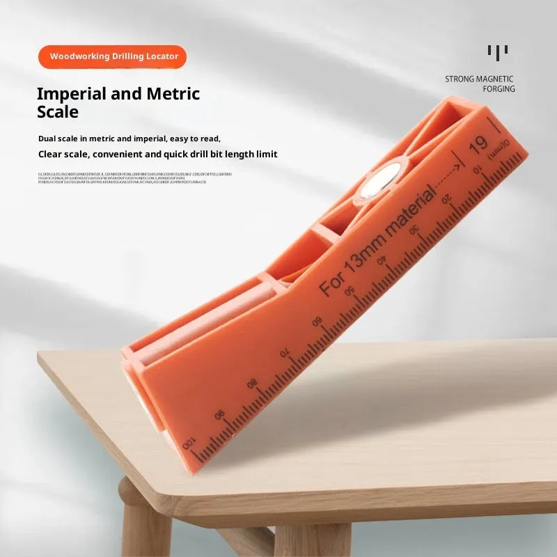 Orange plastic 28-piece oblique hole punching locator set with double-hole drilling positioning guide for woodworking