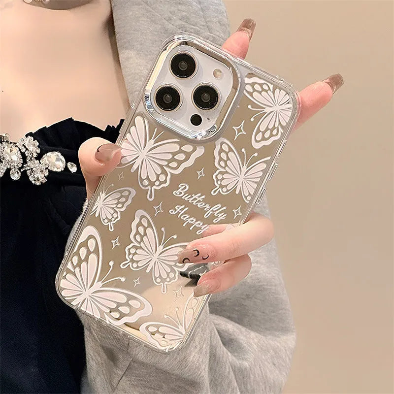 Transparent three-in-one mirror iPhone case with detachable bow bracelet for iPhone 15 Pro Max