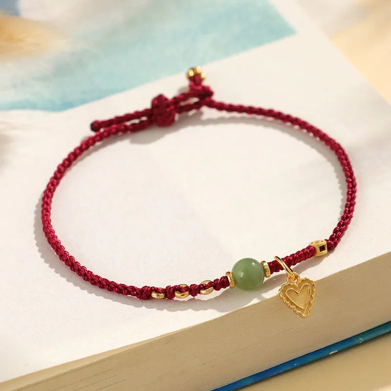 925 silver Hetian jade handmade woven bracelet with red strap for women
