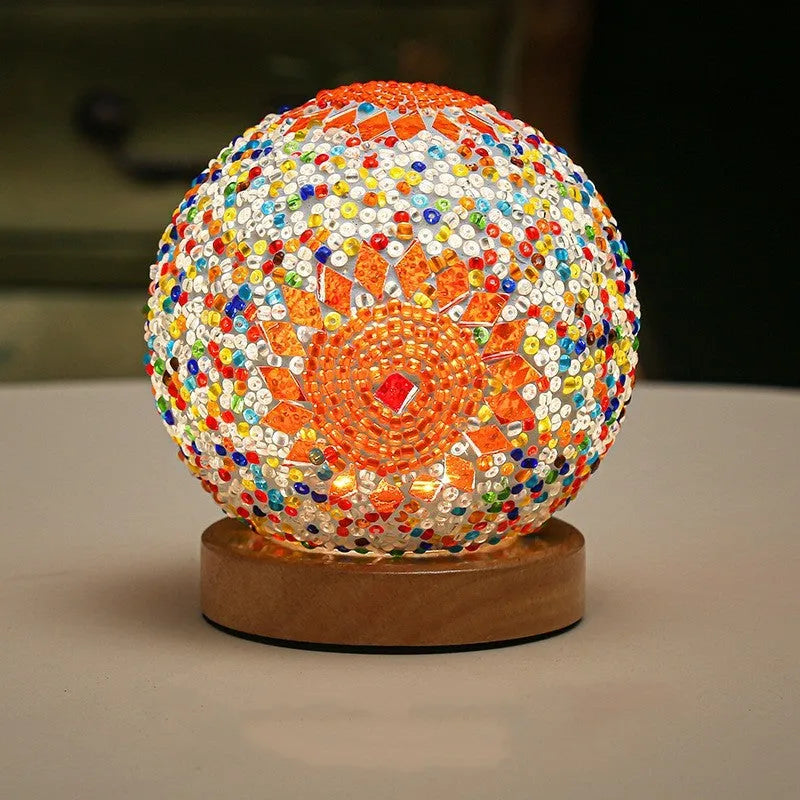 Small night light Bohemian style glass lamp flower shape with remote control rechargeable USB