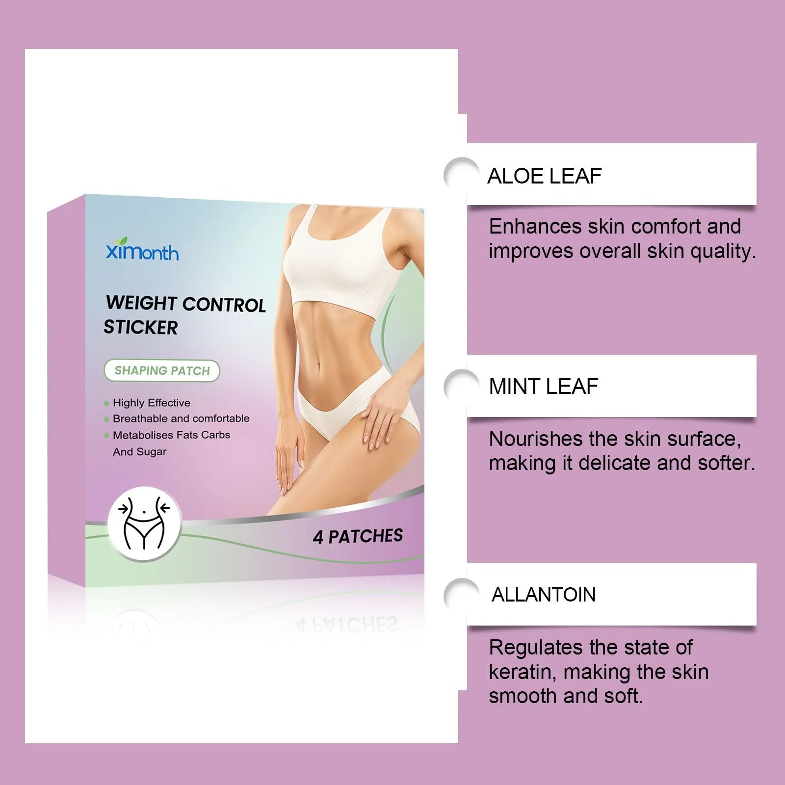 Four-piece pack of body nursing adhesive bandages with microneedle and aloe mint care formula.
