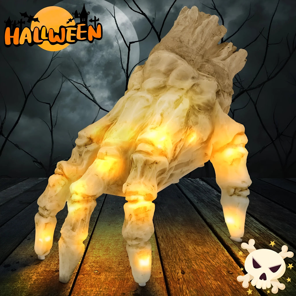 Halloween electric luminous crawling hand with warm light and spooky sound, animated zombie hand decoration