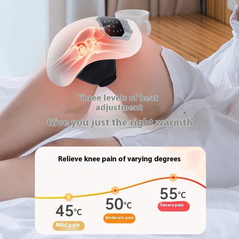 Wireless knee massager with red light heating in Moonlight White, showing the knee pad host and controls