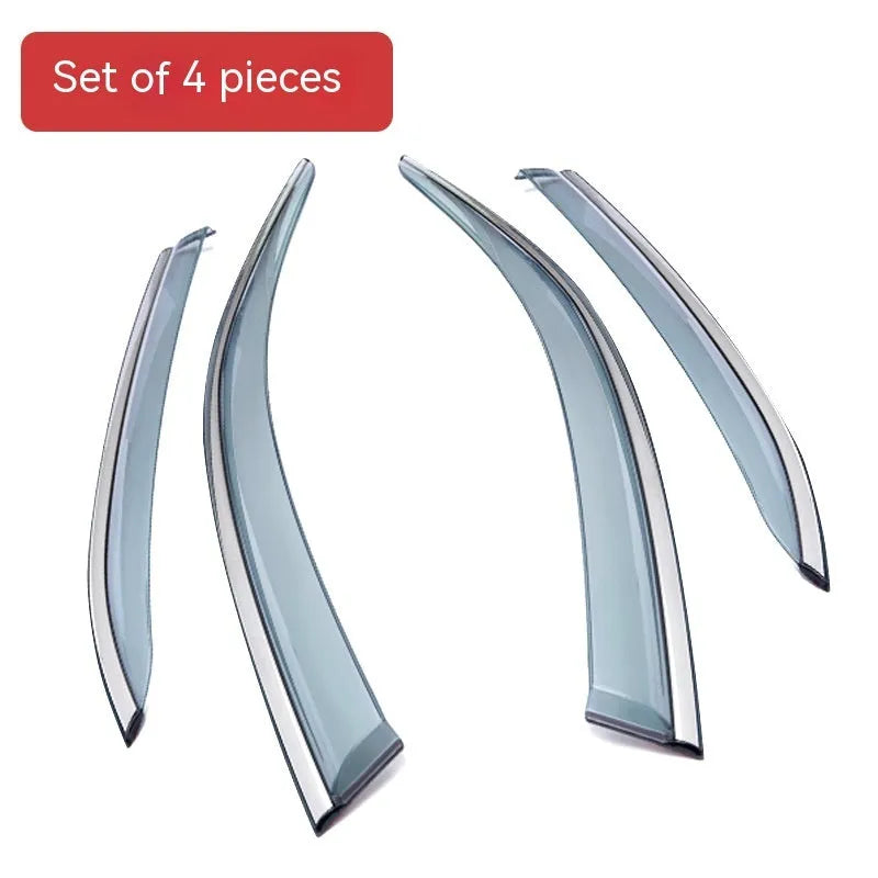 Set of four black PVC rain visors for Jeep Wrangler side windows, suitable for 2007-2021 models.