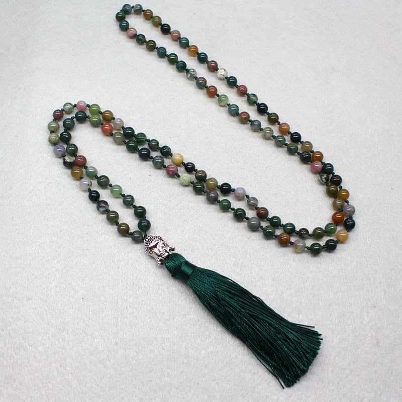 Indian agate bracelet with 108 geometrically shaped 6mm beads on wrist