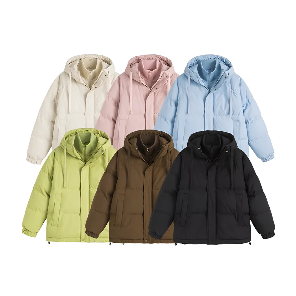 Winter loose cotton-padded jacket in mustard yellow colour with side pockets
