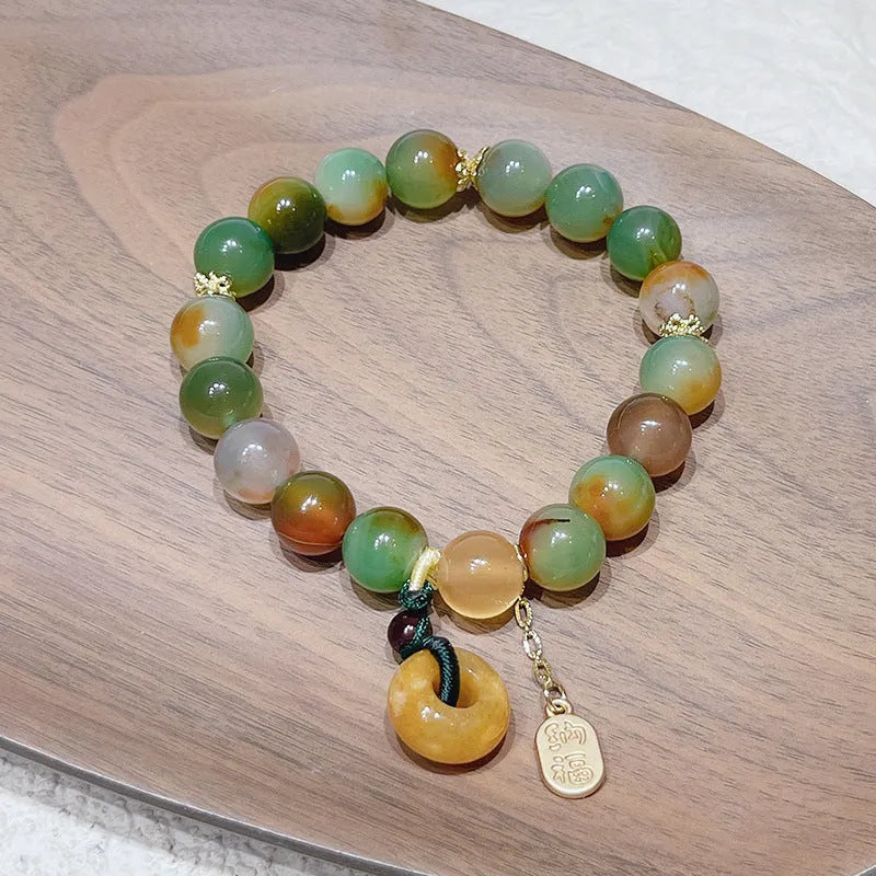 Yellow peacock agate and old mine topaz women's bracelet with peace buckle fastening