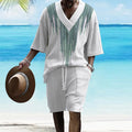 Men's printed drop-shoulder knitted short-sleeved top with matching shorts in chemical fibre blend fabric