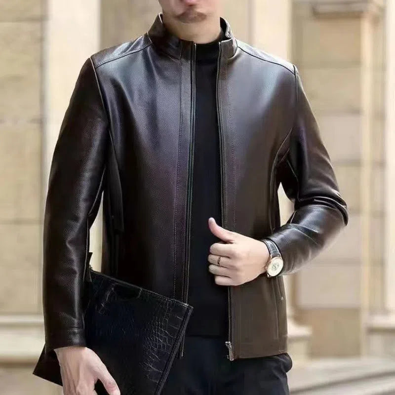 Men's genuine horse leather jacket, 100cm lengthened, stand or turn-down collar, black or brown, fleece-lined option