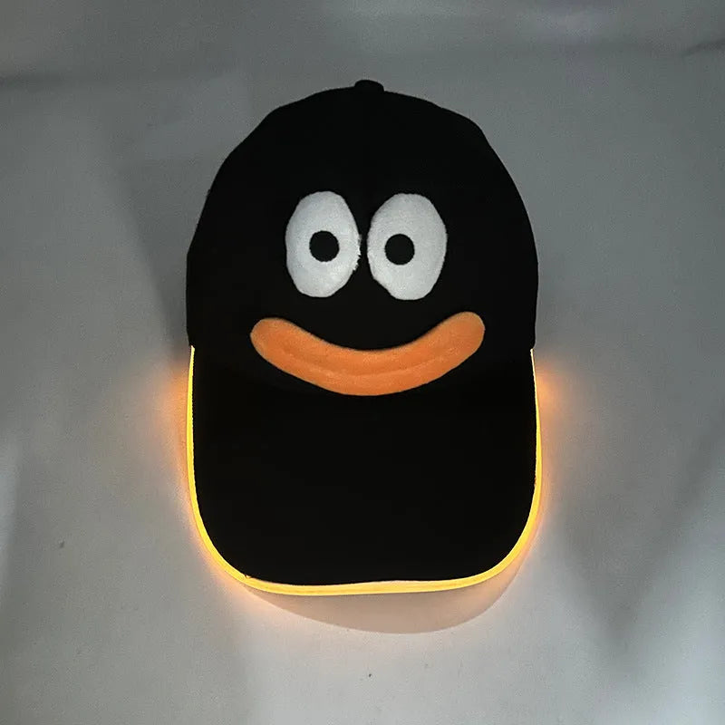 Halloween LED light-up cloth baseball cap showing pumpkin smile yellow light design