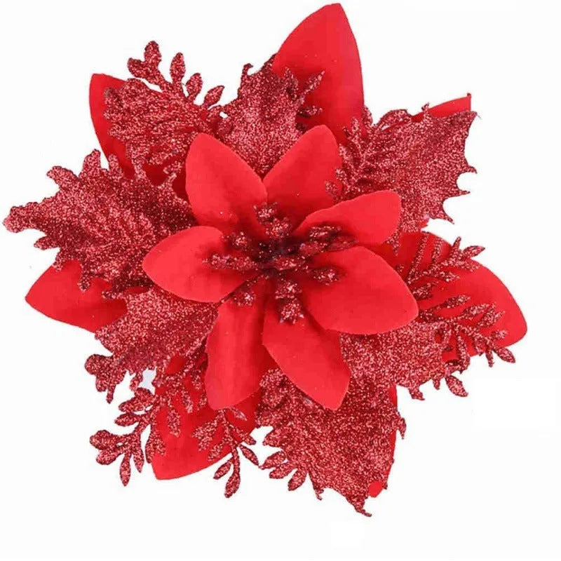 14cm gold artificial Christmas flower with double-layer blossom on white background