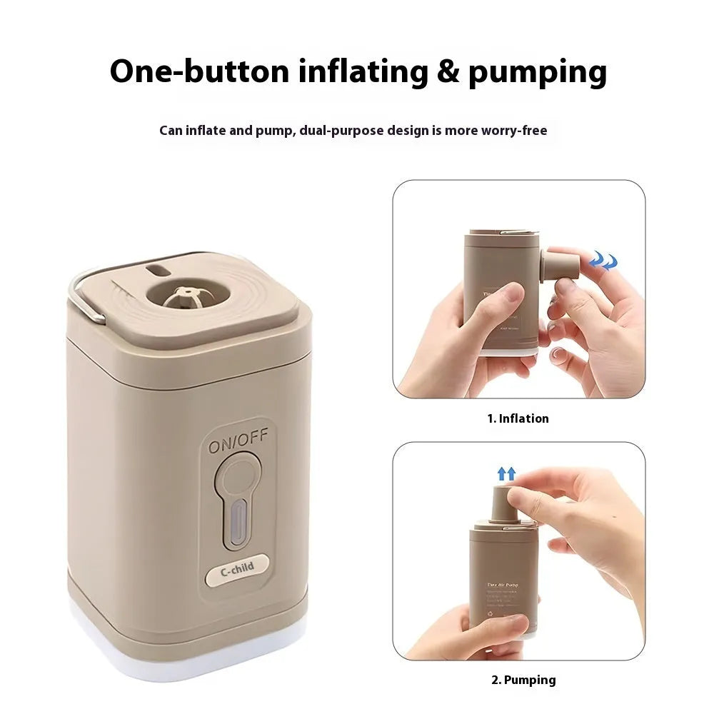 Compact multifunctional camping air pump with integrated LED light and USB charging port
