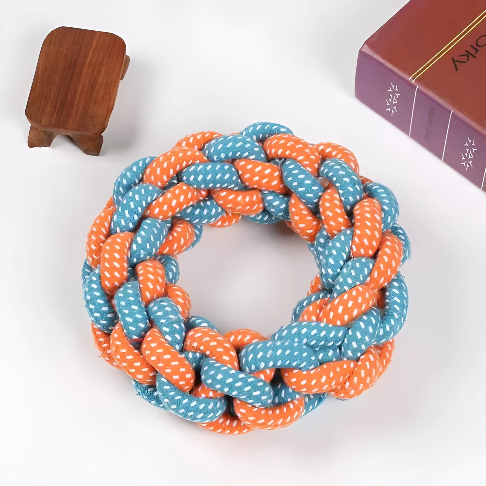 18cm cotton braided ring dog chew toy with knotted texture