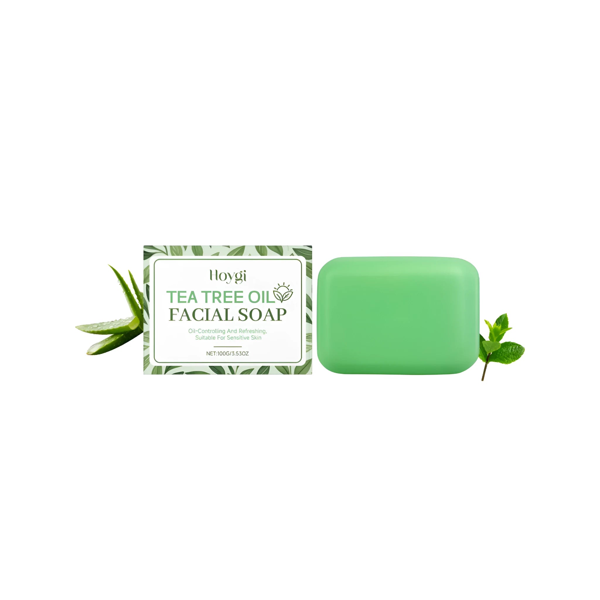 100g solid tea tree oil cleansing soap bar with aloe and mint extracts.