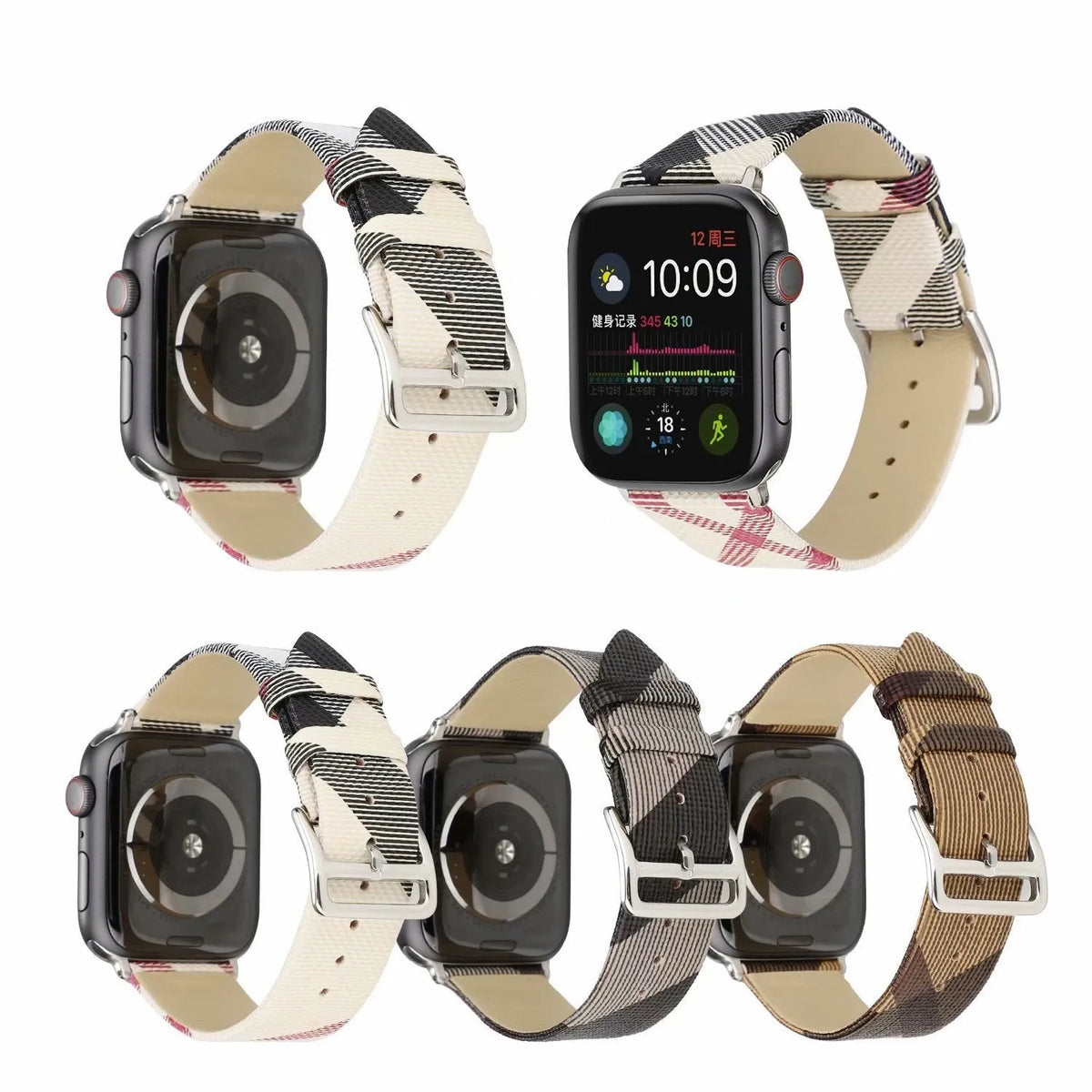 Grey plaid PU watch strap with long and short strip lengths for 38mm to 45mm watch cases