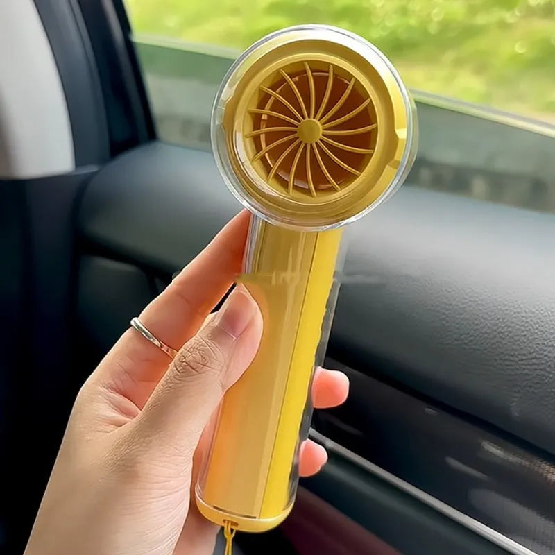 Handheld cooling fan with ice compress function in black, white, or yellow colours