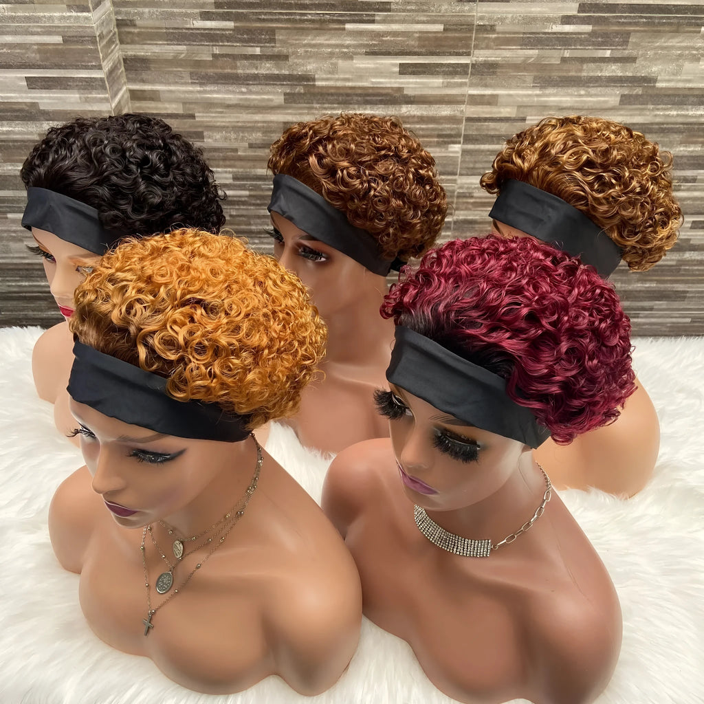 Real human hair wig with Ice Silk Hair Band in ice silk hair band elf style, suitable for ladies any face type