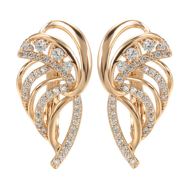 Women's geometric copper ear clip with micro-inlaid zircon wings and gold-plated artificial gemstone inlay