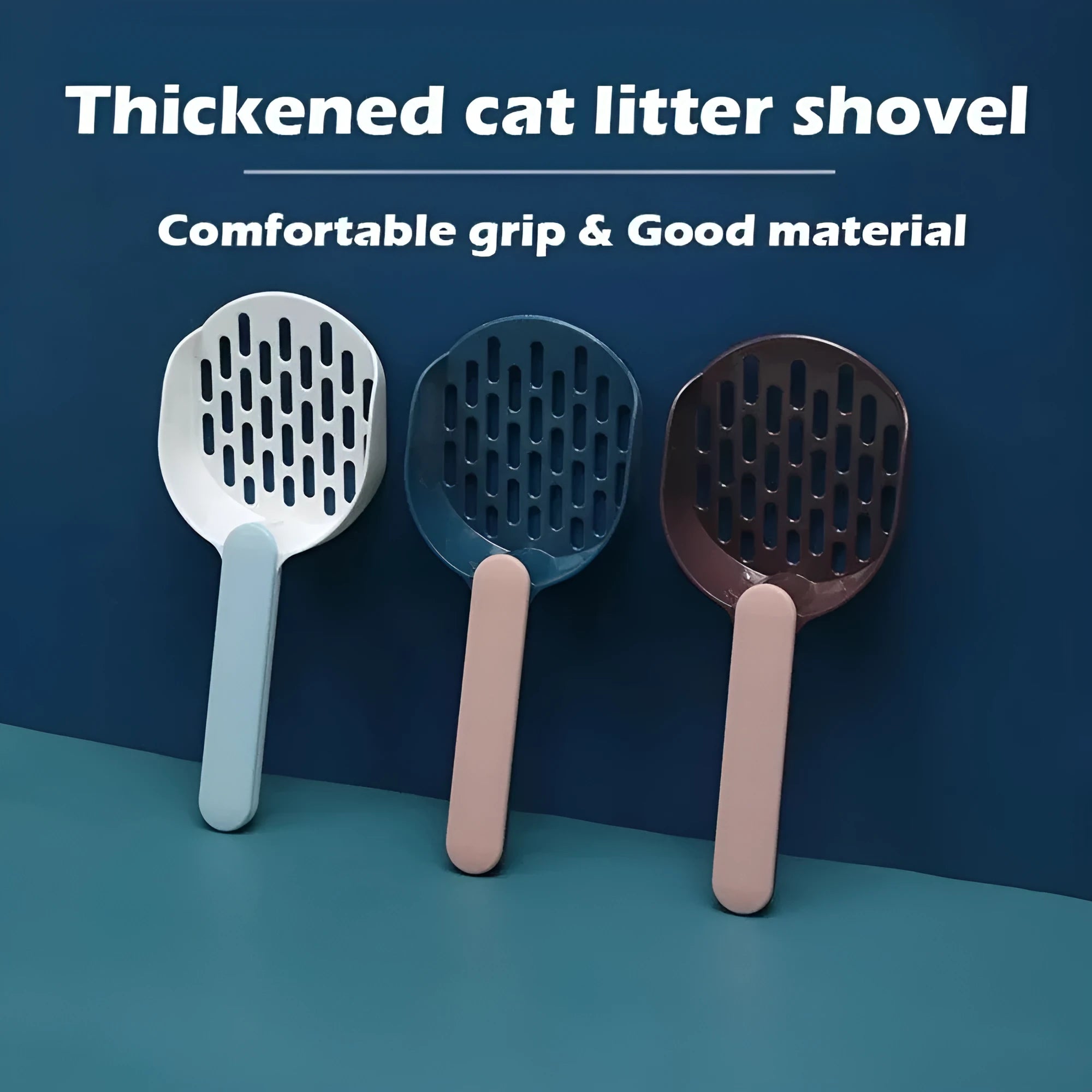 Blue plastic cat litter shovel measuring 26.6cm for pet waste removal