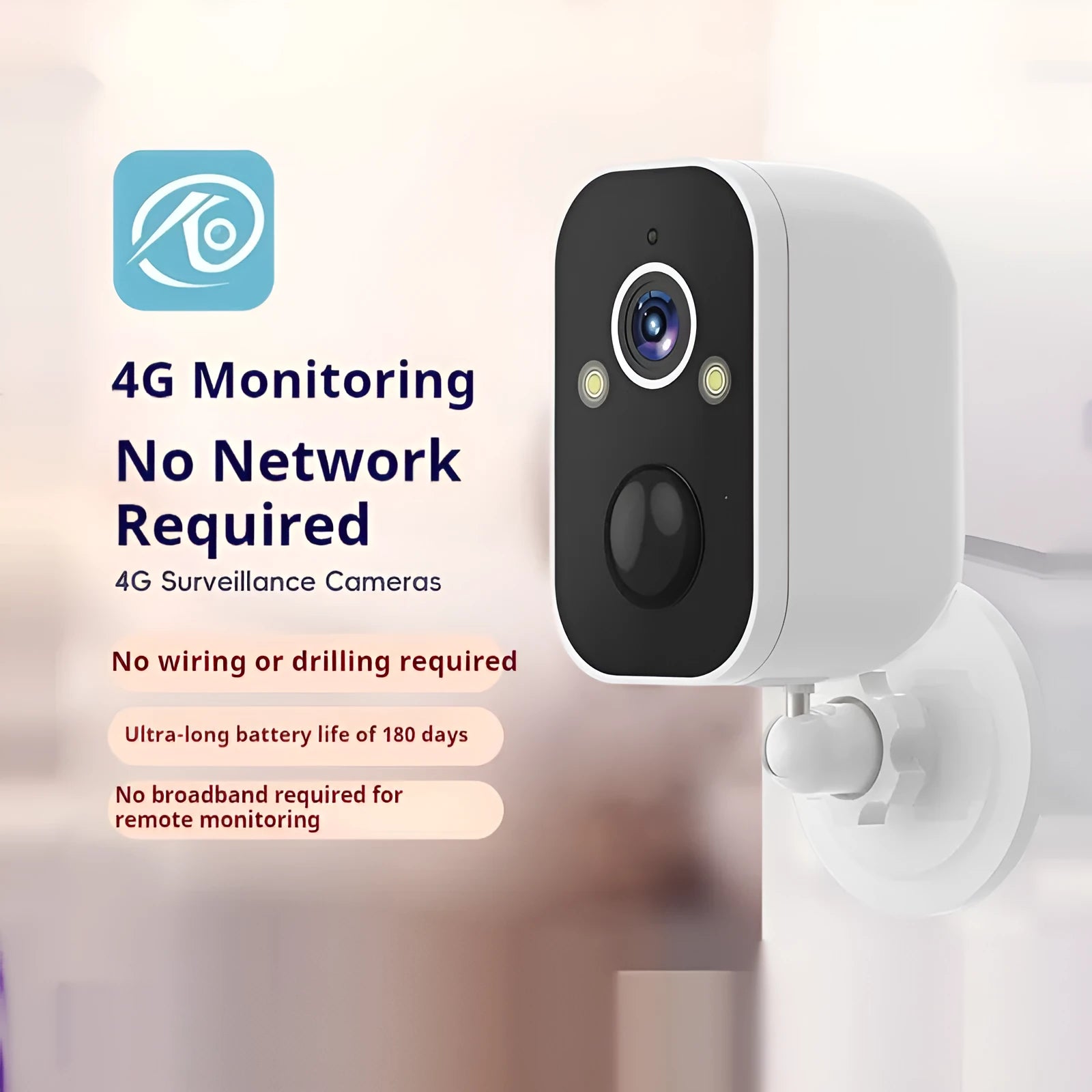 4G wireless security camera with plastic housing and optional solar panel for outdoor monitoring