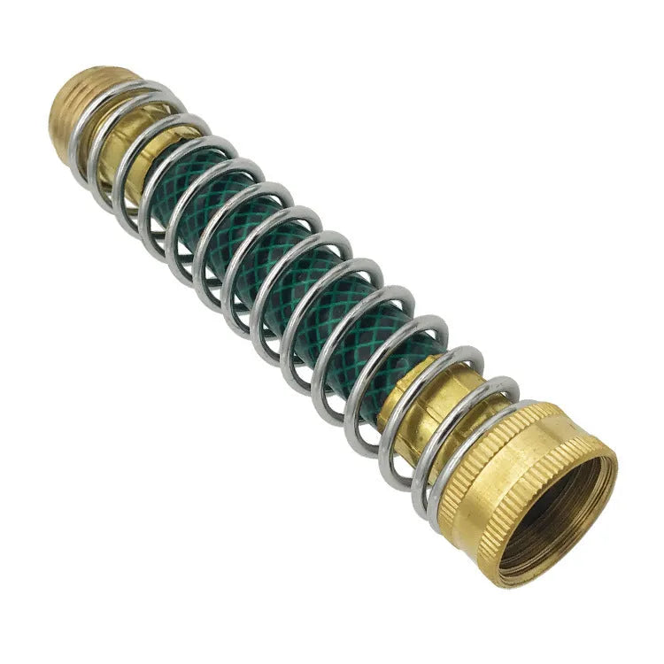 15cm brass spring hose connector for garden irrigation with anti-kink spiral mechanism