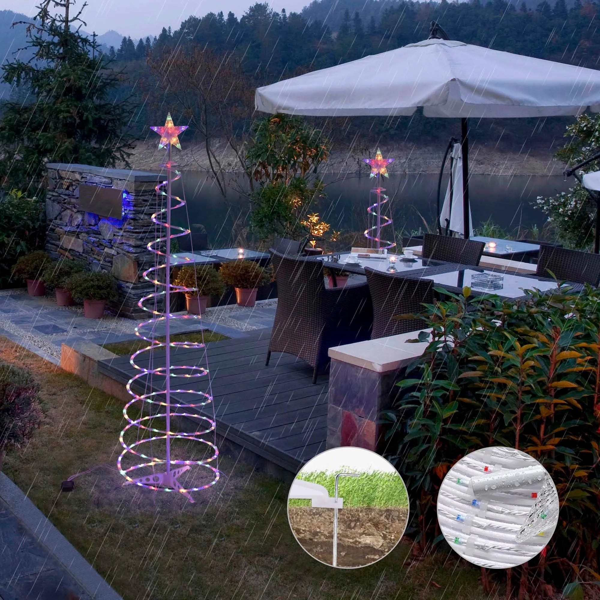 6FT tall LED spiral Christmas tree light with remote control showing colour lighting display