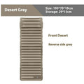 Single inflatable camping mattress in grey colours showing 195cm length and 70cm width dimensions
