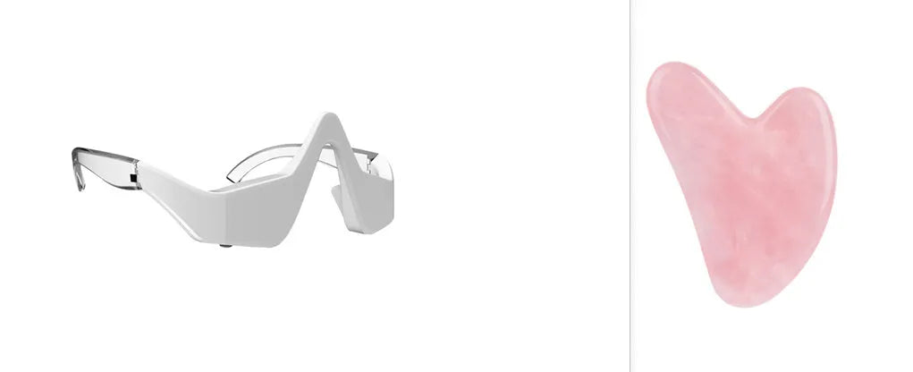Pink and white 3D micro-current eye massager beauty instrument with glasses-style design
