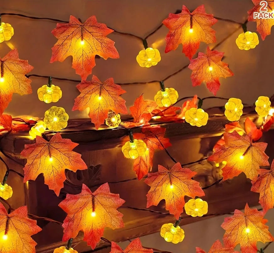 USB autumn Thanksgiving string lights in plastic, picture colour, casual ambience light for seasonal decor