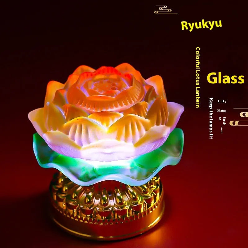 Yellow Chinese-style lotus lamp for Buddha fronts and spiritual decor
