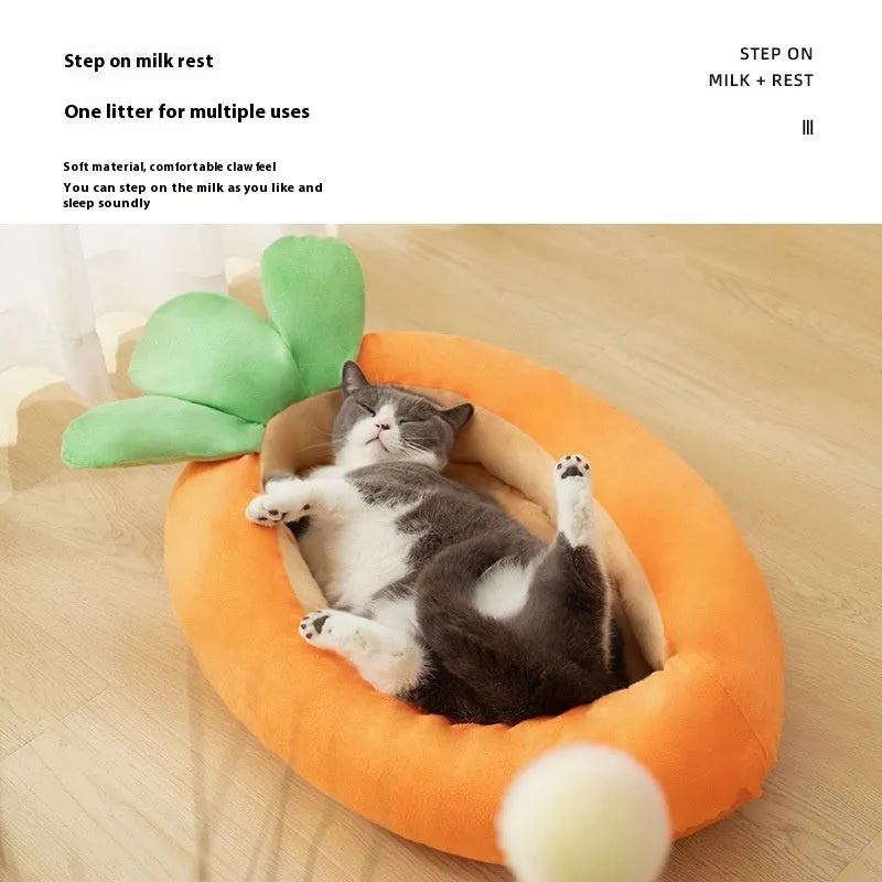 Reversible dog mattress with removable carrot cartoon design cover in medium and large sizes