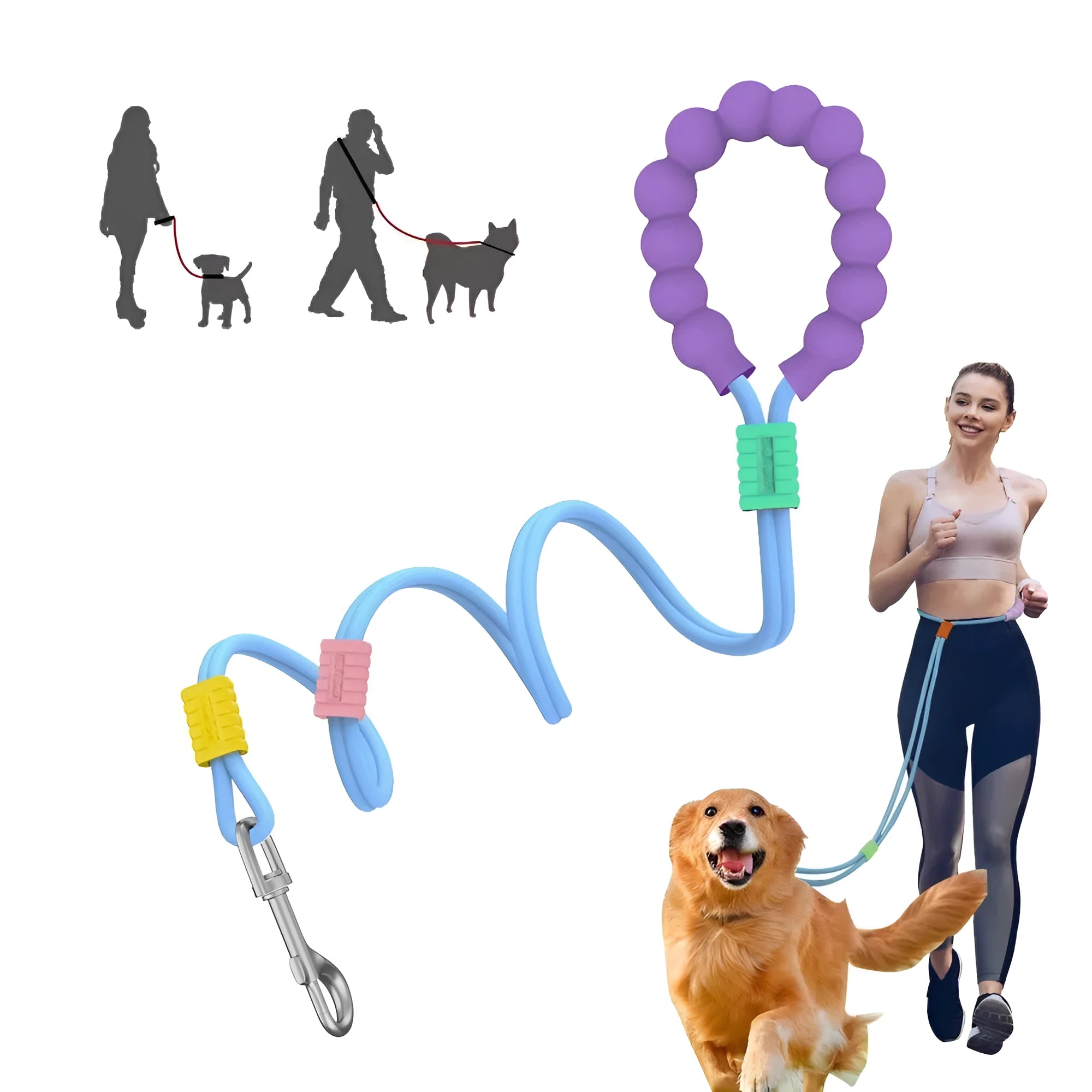 Nylon dog traction leash with a black foam handle on a coloured rope.