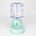 Plastic automatic pet feeder and drinker set with feeding trough and drinking trough in grey, blue, green, or pink