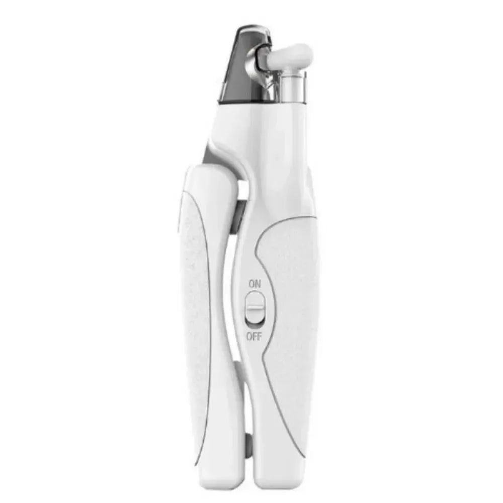 Rechargeable LED pet nail clippers with precision blades for dogs and cats, shown in blue or white