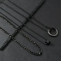 Black titanium steel necklace with cylindrical ring buckle pendant on stainless steel chain
