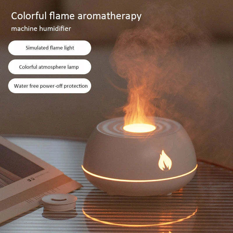 Relaxing Aroma Mist Humidifier with Soothing Flame-Like Lights, Customizable Color Gradient, and Targeted Mist Function