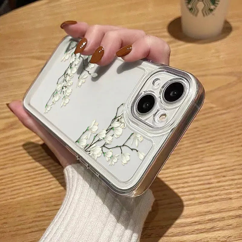 Transparent silicone phone case with carved antique tulip flower pattern for Apple iPhone