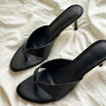 Women's pointed toe flip-flops with PU upper and rubber sole, black or brown, sizes 35-42